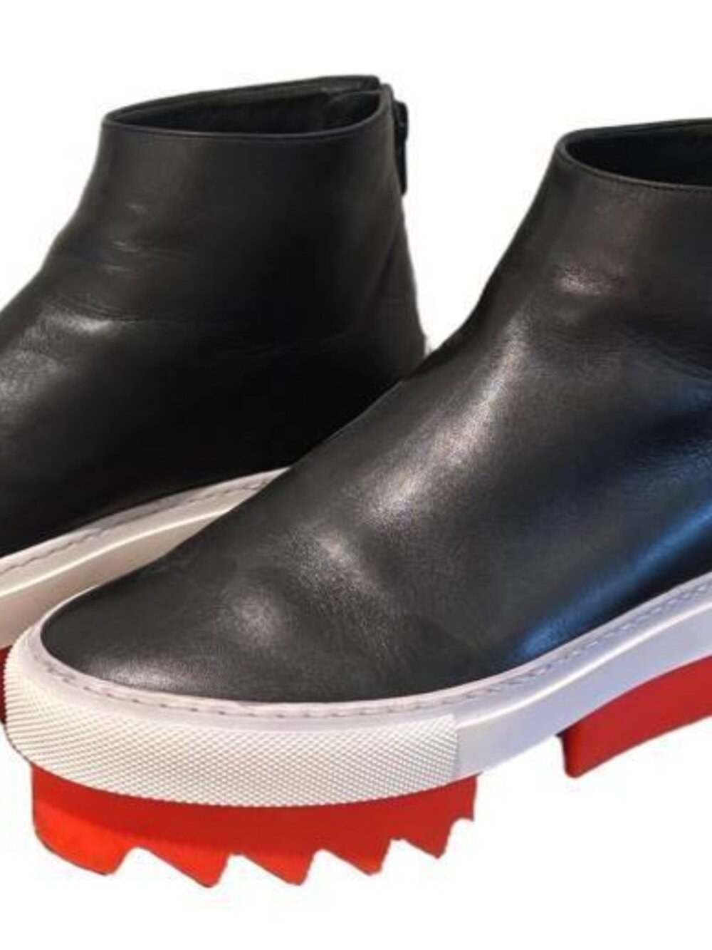 Givenchy Black Leather Mid Skate Ankle Sneakers EU 37.5 Red Ridged Sole Booties
